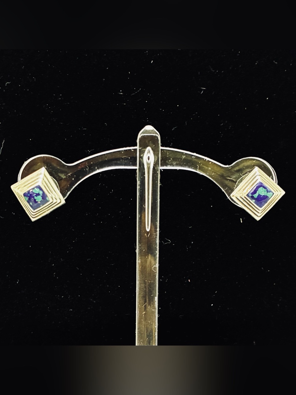 vintage Sterling Silver square stud earrings with Opal inlays.